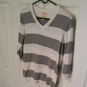 Sweet Romeo Grey and White Stripe V Neck Sweater